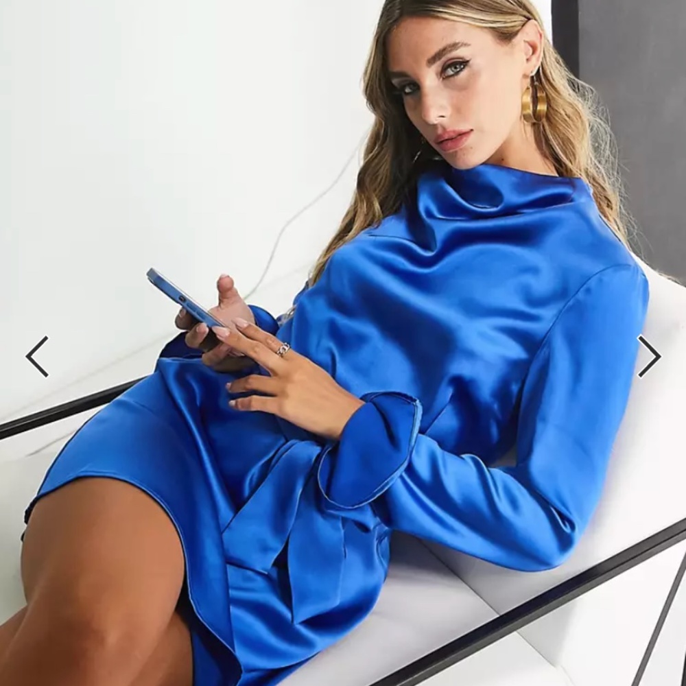 Pretty Lavish Jayda tie waist satin mini dress in cobalt blue